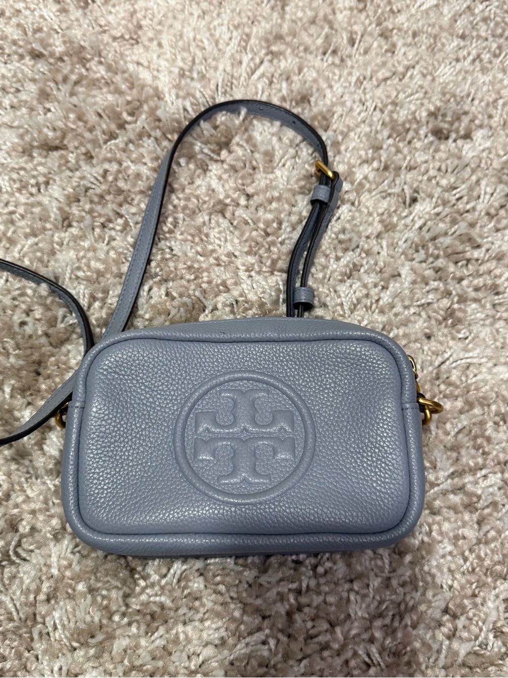 Tory Burch Grey/Blue Pebbled Leather Crossbody Bag